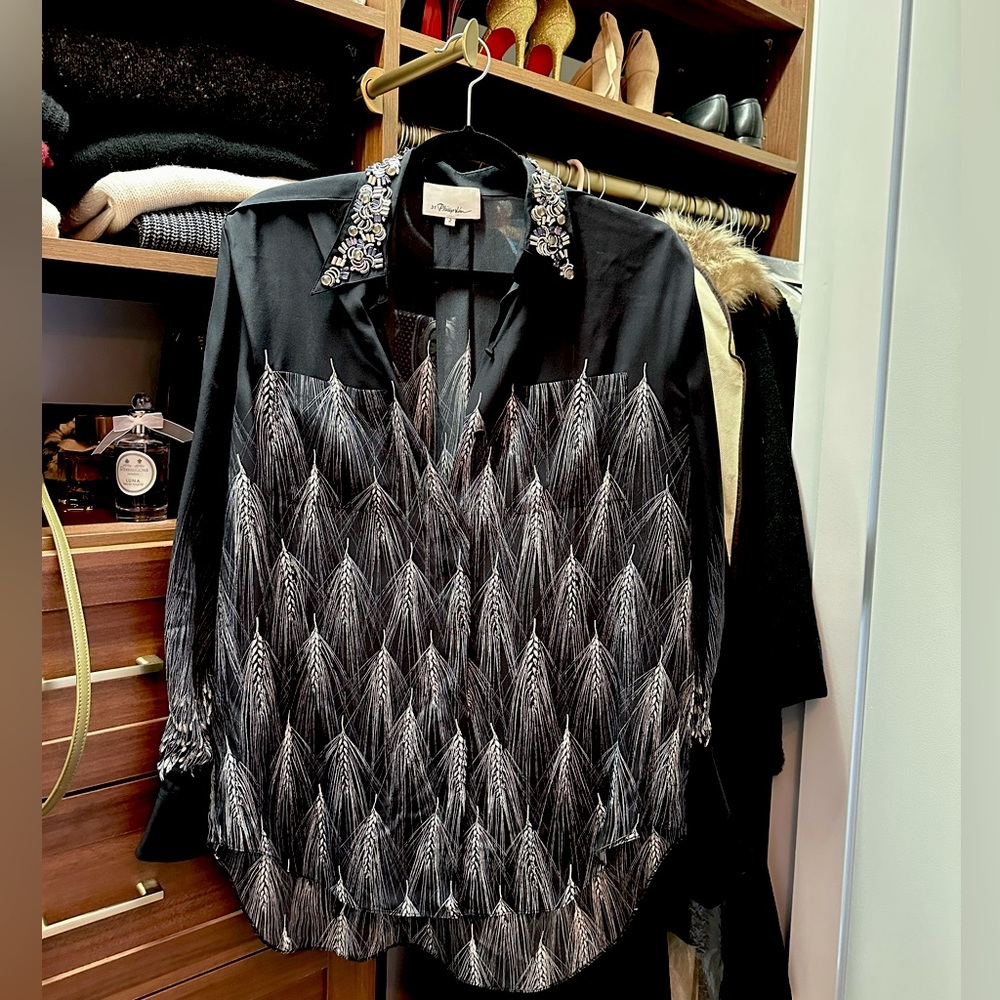 Phillip Lim Black Blouse with Beaded Collar Mob Wife